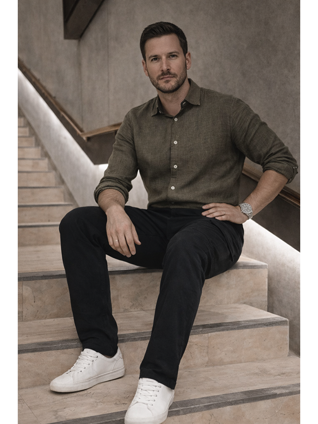 Erkek Yüksek Bel Bol Paça Siyah Kargo Baggy Pantolon-4