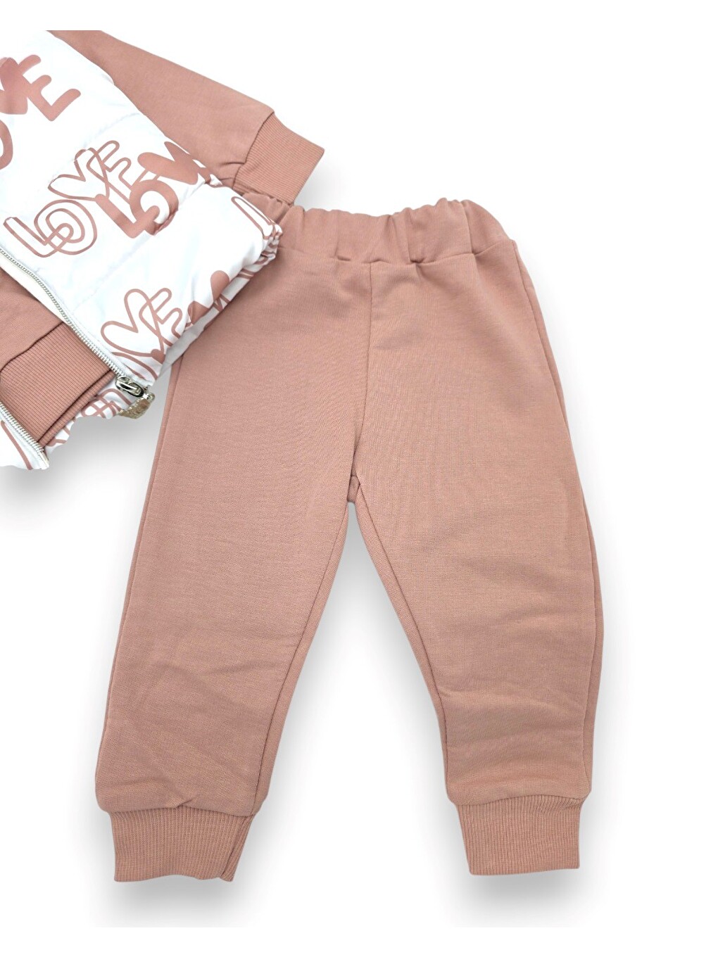 Pembe Kız Bebek Mevsimlik Şişme Yelekli, Sweatshirt Ve Pantolonlu 3'lü Takım-5