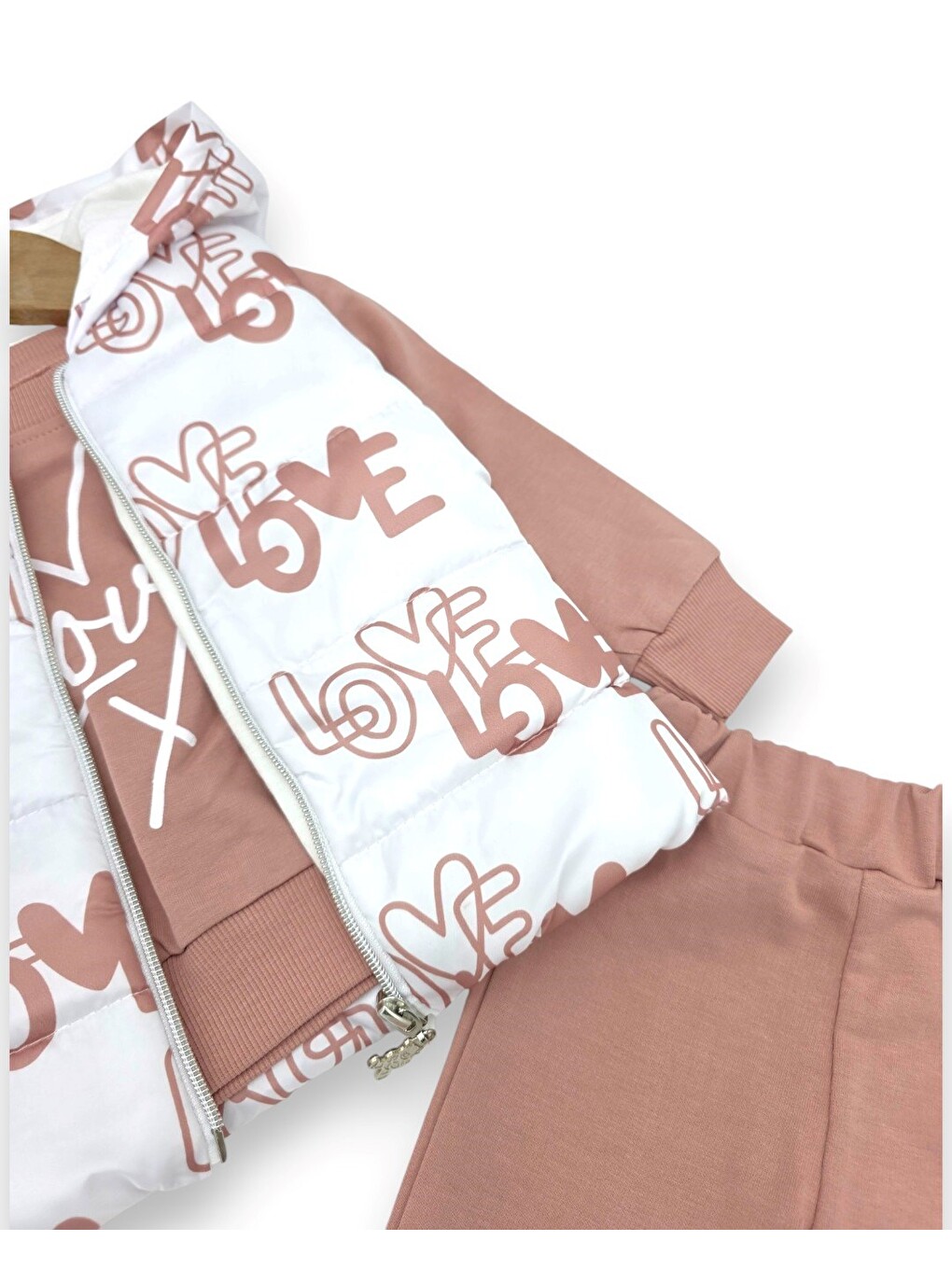 Pembe Kız Bebek Mevsimlik Şişme Yelekli, Sweatshirt Ve Pantolonlu 3'lü Takım-6