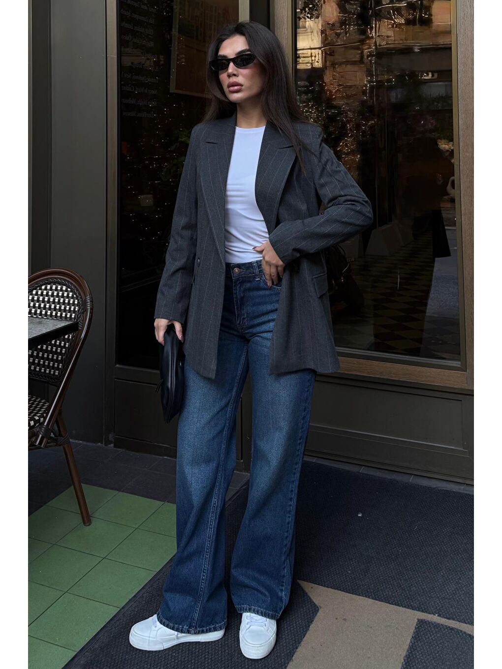 Mavi %100Pamuklu Geniş Paça Yüksek Bel Kadın Wide Leg Jean Mg2623-3