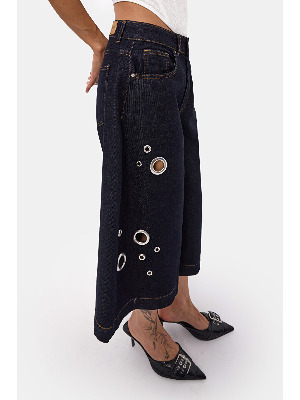 Kadın İndigo Selvedge 7s6-50 Maxi Boy Tasarım Bermuda Şort-3