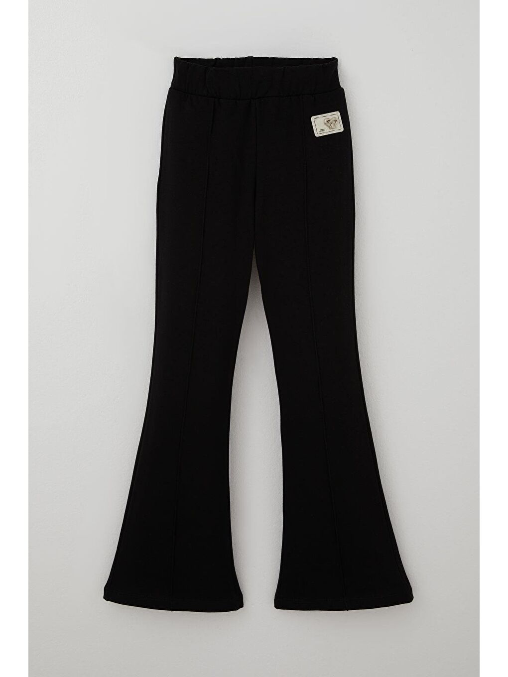 Kız Çocuk İspanyol Paça Tayt Dekoratif Metal Kalp Armalı Çima Dikişli Siyah (8-14 Yaş)