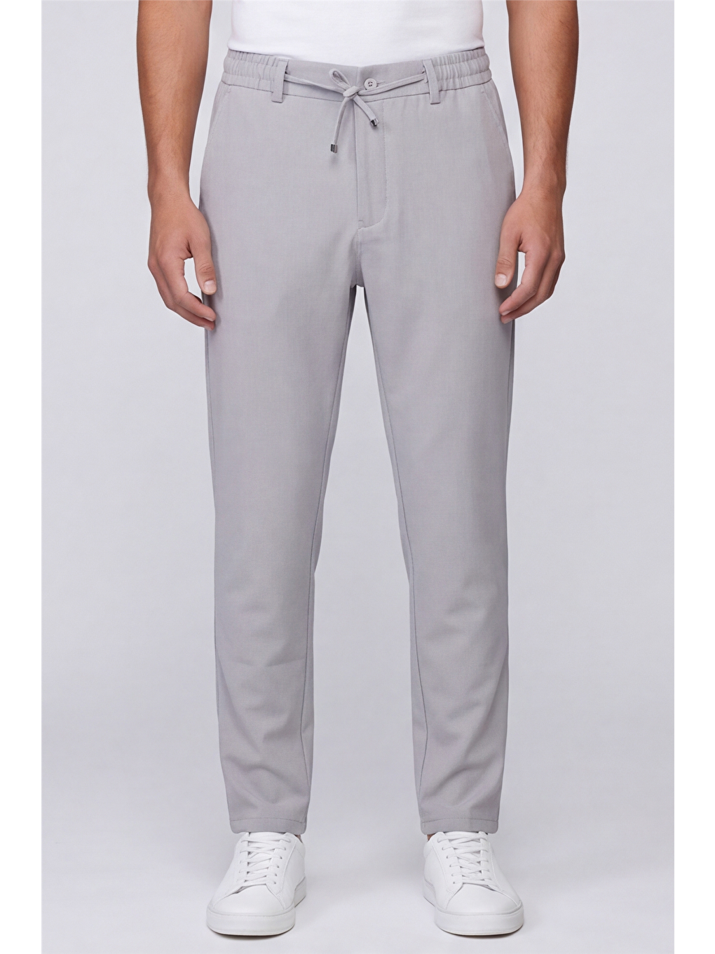 Erkek Açık Gri Normal Kesim Regular Fit Pamuklu Armürlü Bel Lastikli Jogger Pantolon