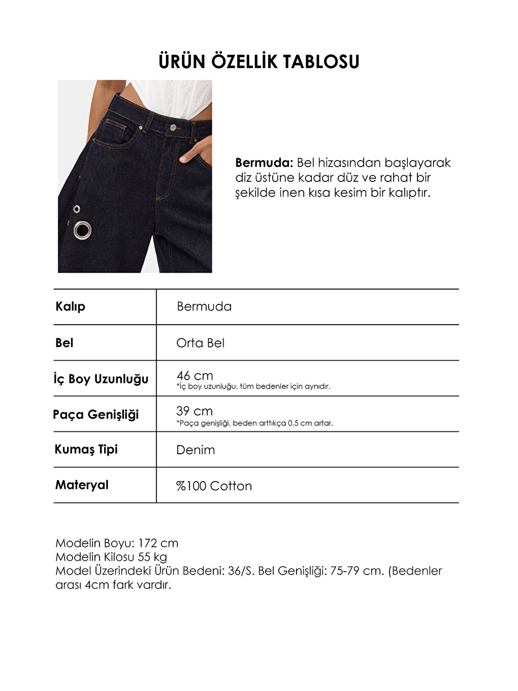 Kadın İndigo Selvedge 7s6-50 Maxi Boy Tasarım Bermuda Şort-4