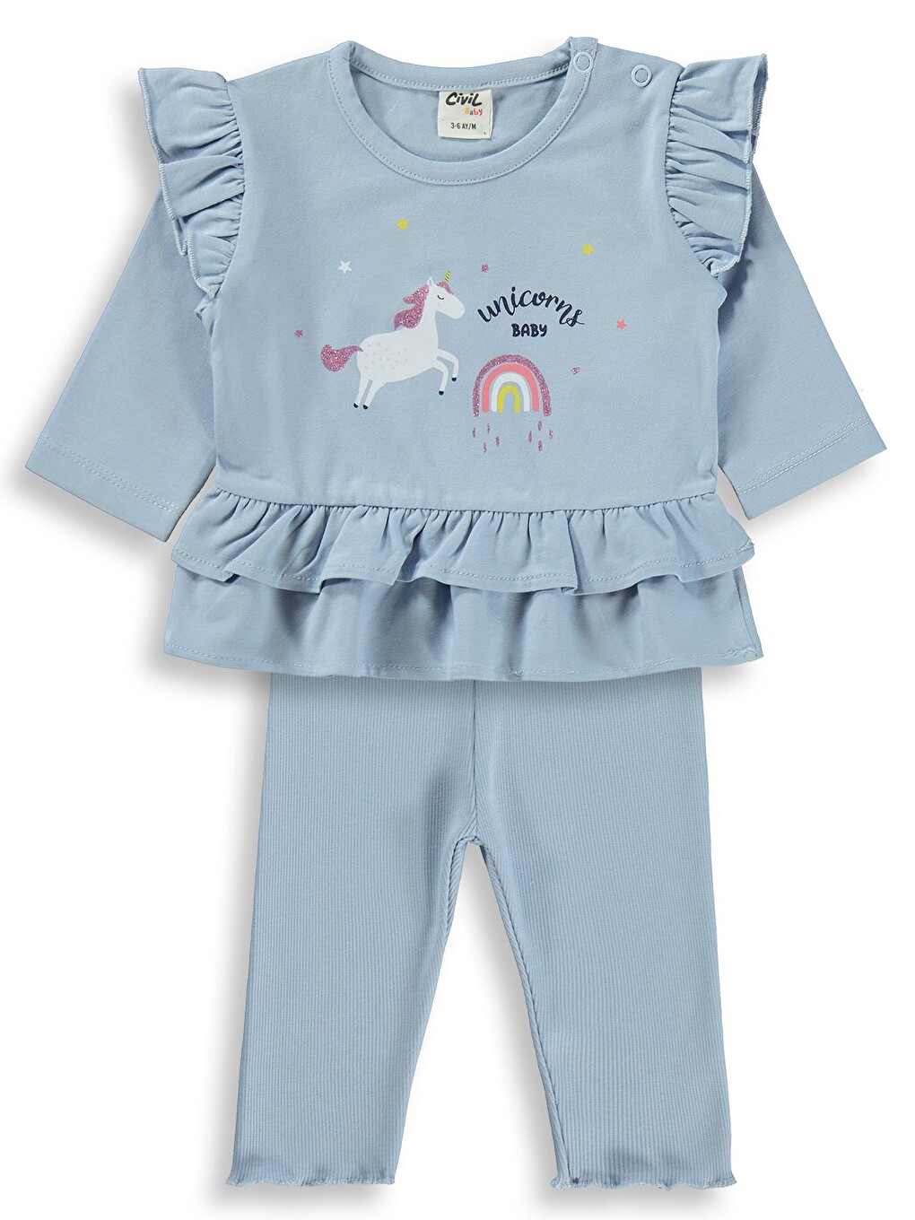 Baby Baskılı Fırfırlı 3-18 Ay Takım - Mavi