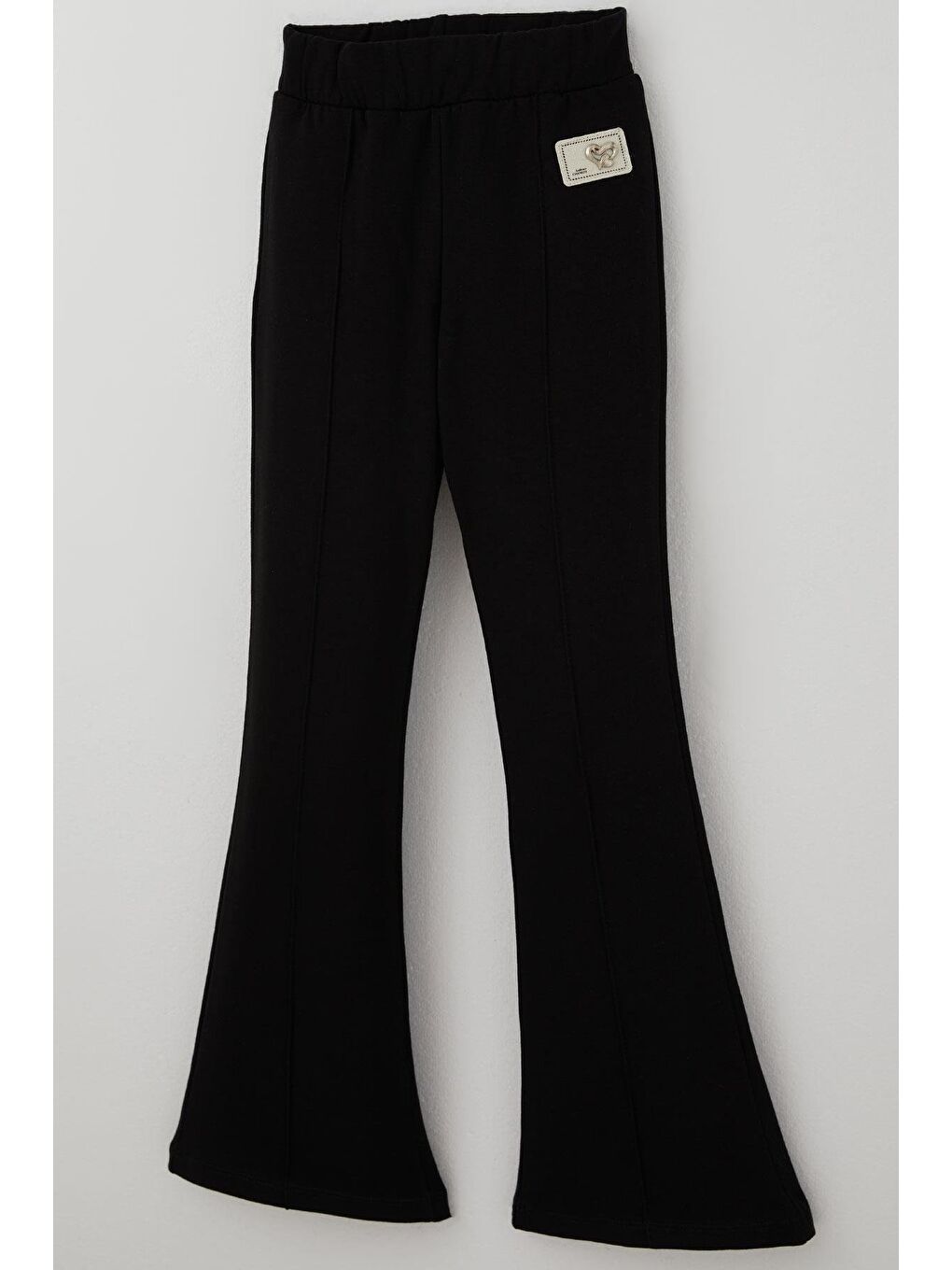 Kız Çocuk İspanyol Paça Tayt Dekoratif Metal Kalp Armalı Çima Dikişli Siyah (8-14 Yaş)-2