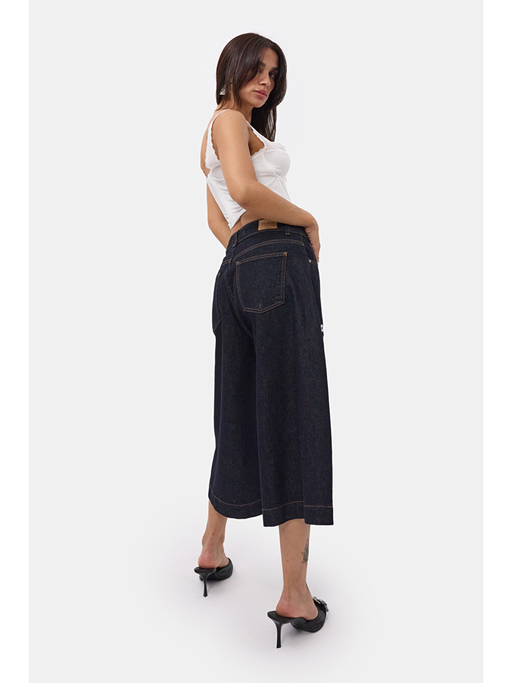 Kadın İndigo Selvedge 7s6-50 Maxi Boy Tasarım Bermuda Şort-6