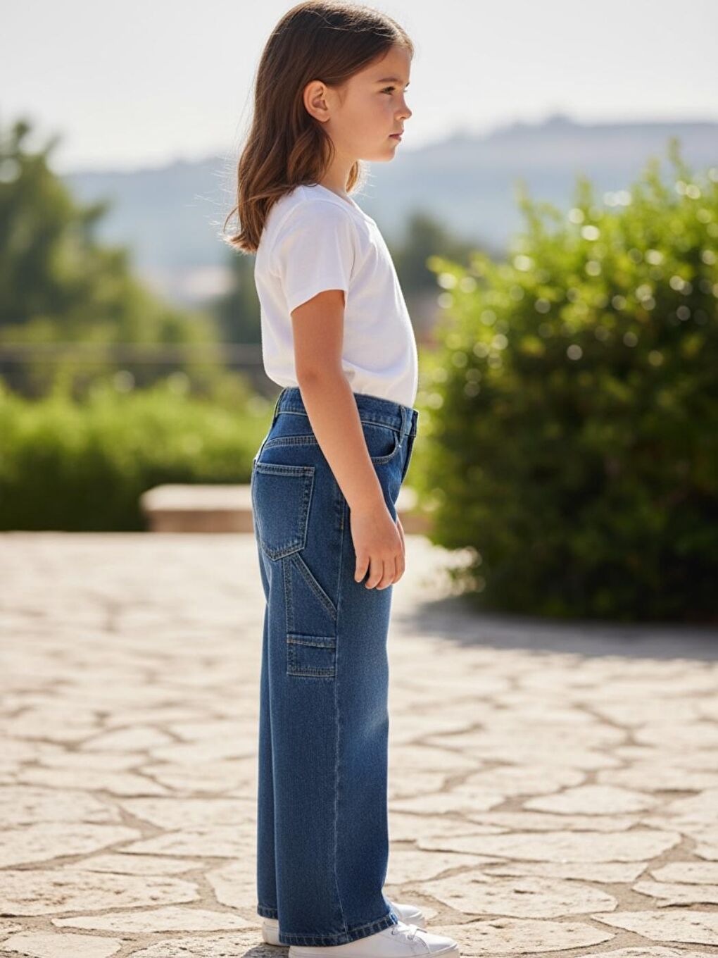 Mavi Kız Çocuk Baggy Fit Geniş Bol Paça Jean Pantolon-4