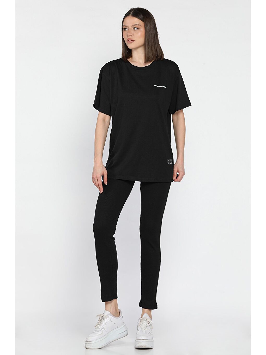 Siyah Kadın Bisiklet Yaka Tişört Tayt İkili Takım (m-l-xl Uyumludur)