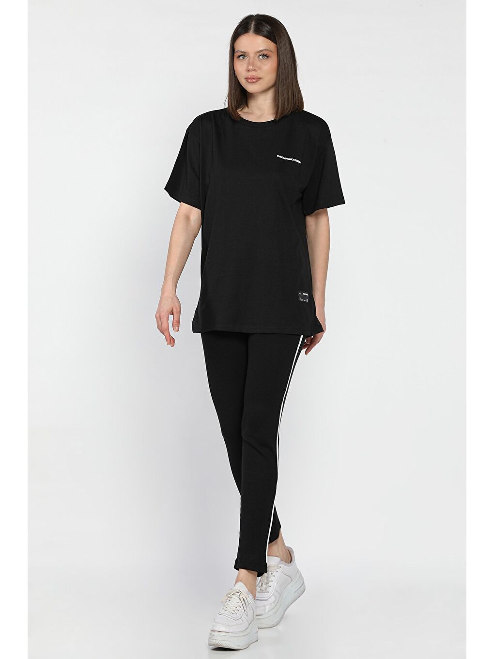 Siyah Kadın Bisiklet Yaka Tişört Tayt İkili Takım (m-l-xl Uyumludur)-1