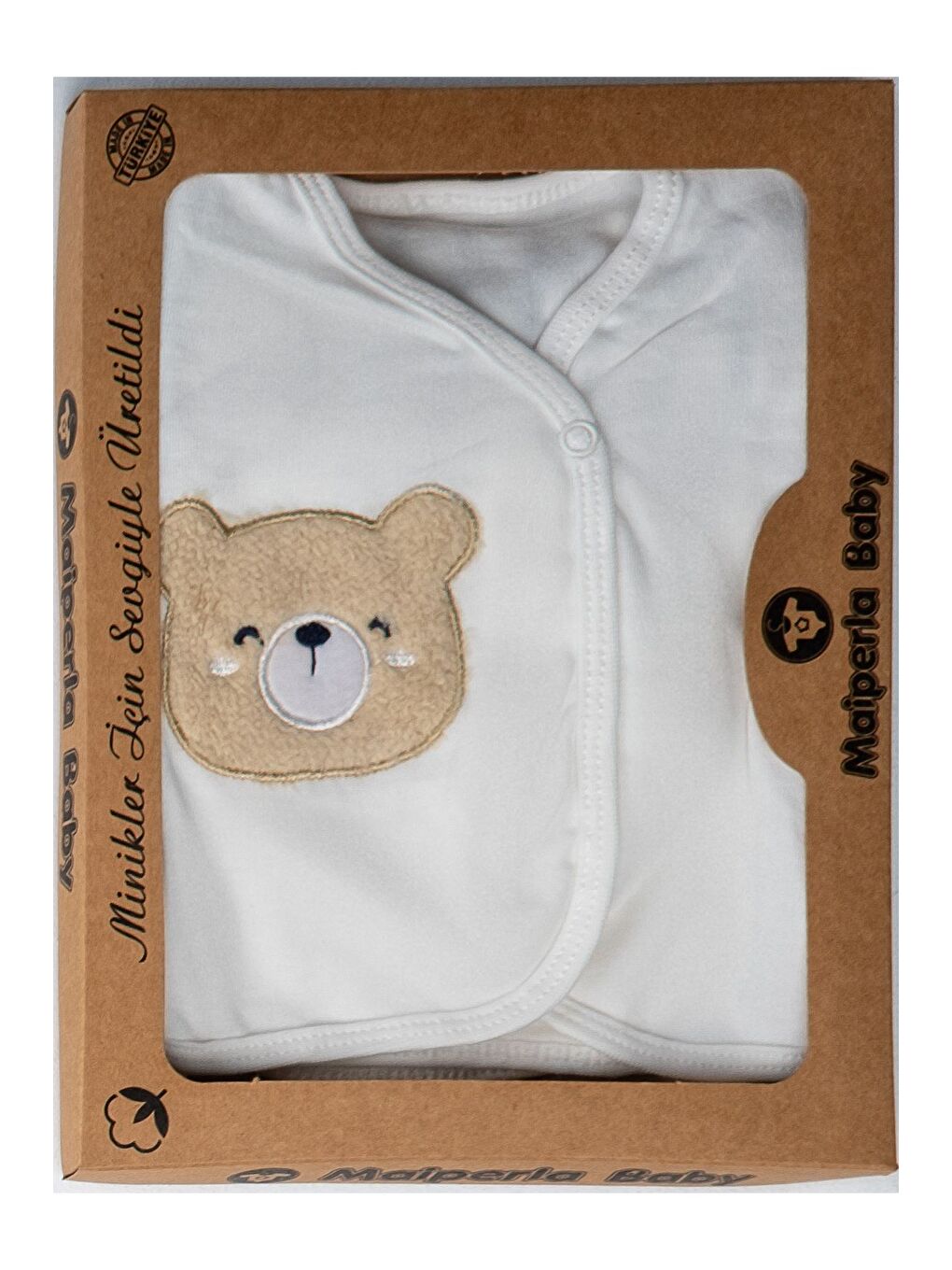 Beyaz Lüx Fiyonklu Ayı Organik Yeni Doğan Hastane Çıkışı Kutulu Zıbın Seti-1