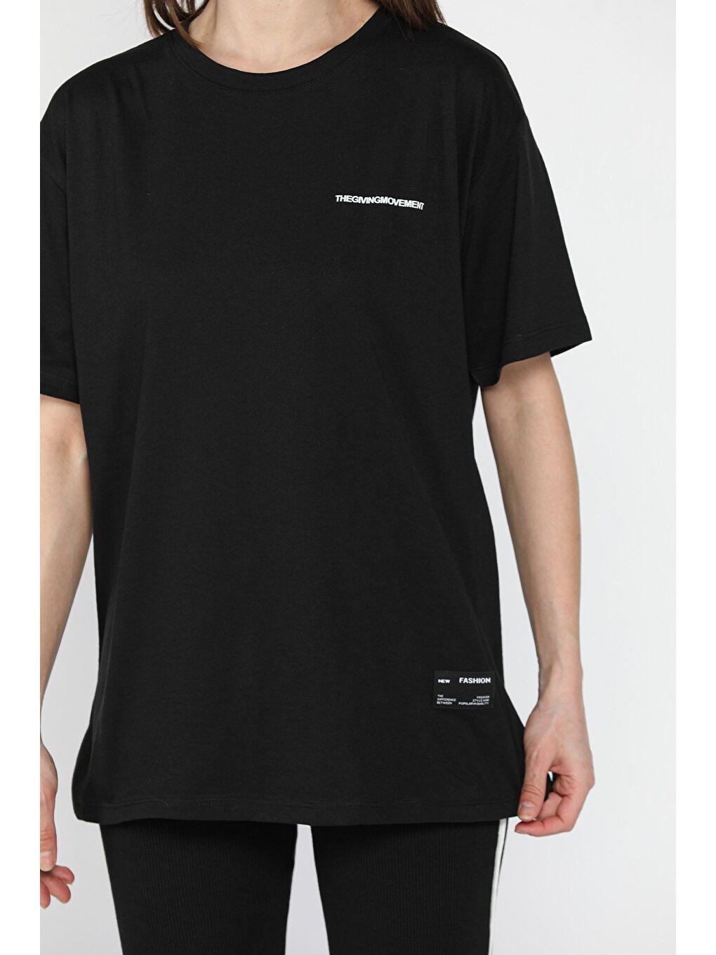 Siyah Kadın Bisiklet Yaka Tişört Tayt İkili Takım (m-l-xl Uyumludur)-3