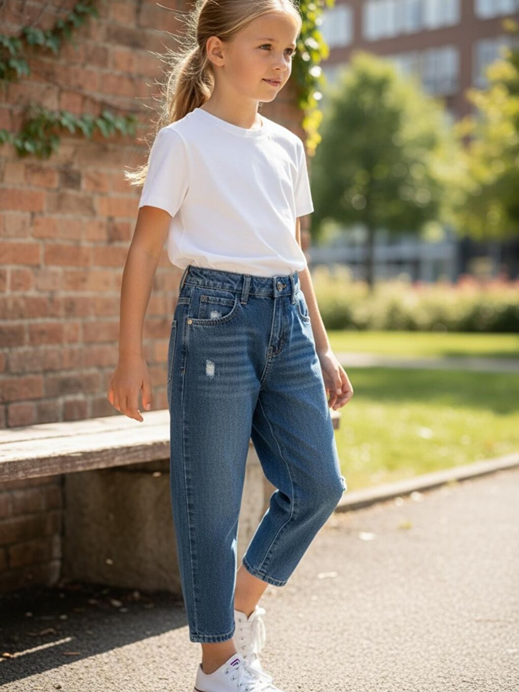 Mavi Kız Çocuk Mom Fit Standart Paça Jean Pantolon