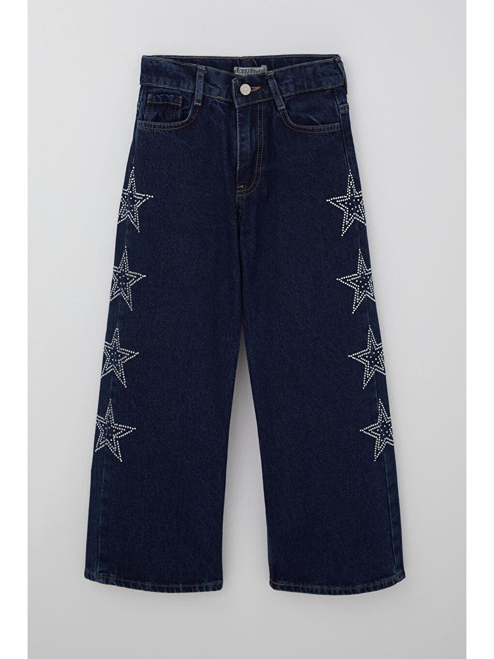 Kız Çocuk Jean Pantolon Taşlı Yıldız Baskılı Koyu Mavi (10-14 Yaş)-2