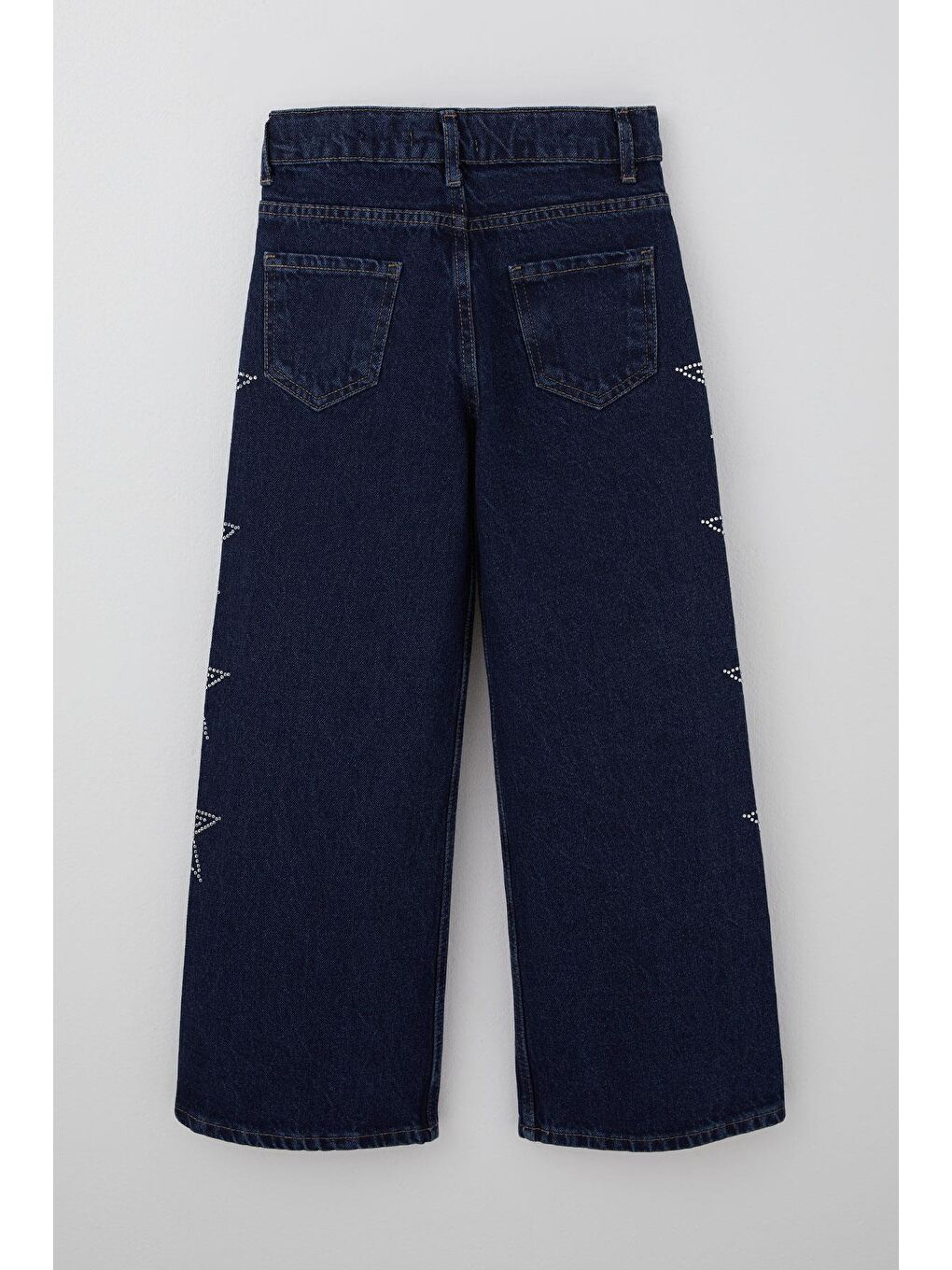 Kız Çocuk Jean Pantolon Taşlı Yıldız Baskılı Koyu Mavi (10-14 Yaş)-3