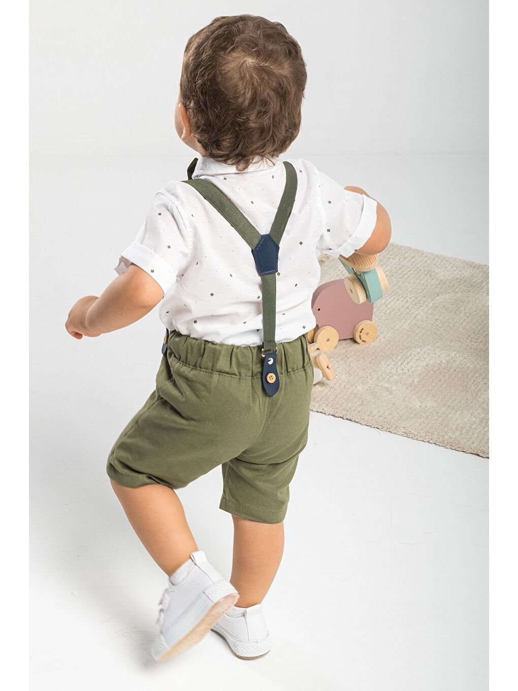 Haki Papyonlu Yazlık 4 Parça Erkek Çocuk Gömlekli Slopetli Özel Takım-1