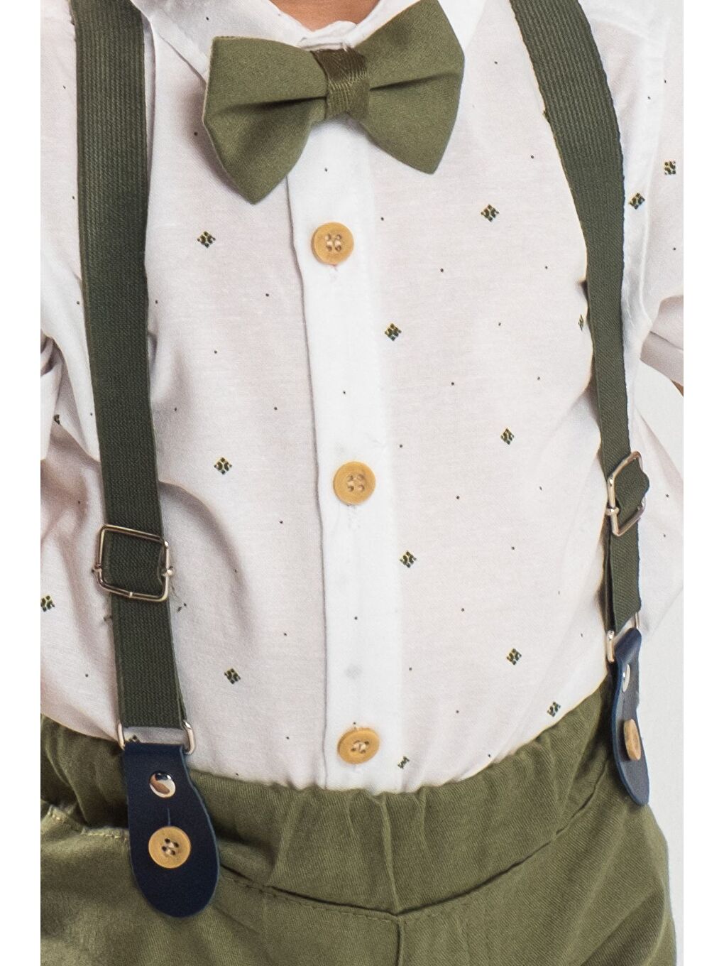 Haki Papyonlu Yazlık 4 Parça Erkek Çocuk Gömlekli Slopetli Özel Takım-2