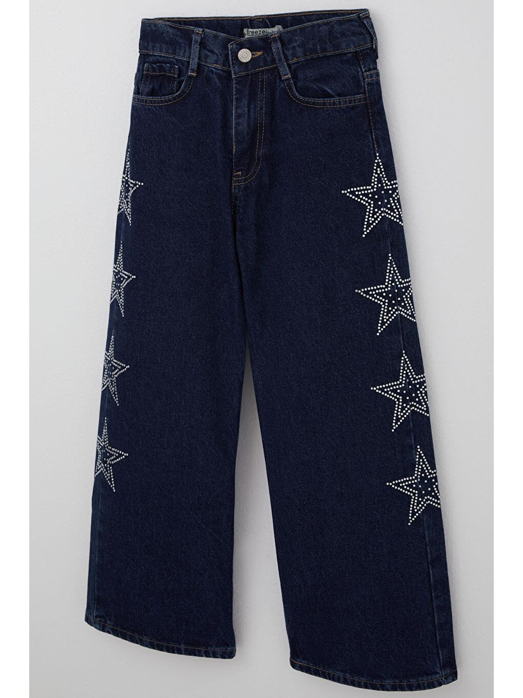 Kız Çocuk Jean Pantolon Taşlı Yıldız Baskılı Koyu Mavi (10-14 Yaş)-4