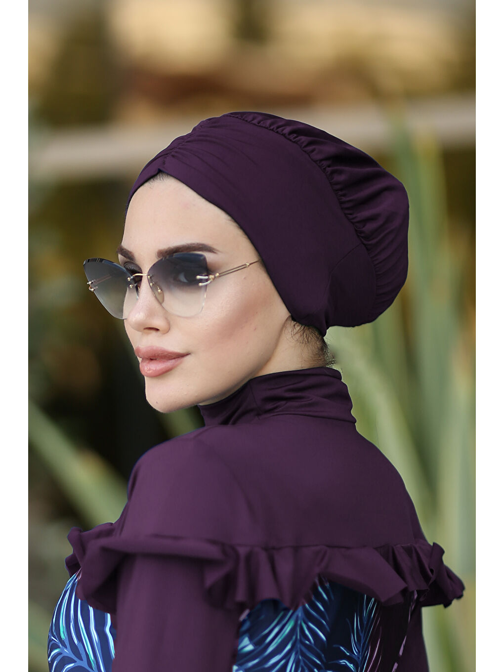 Büzgülü Deniz Havuz Bone R-1001 Mor01