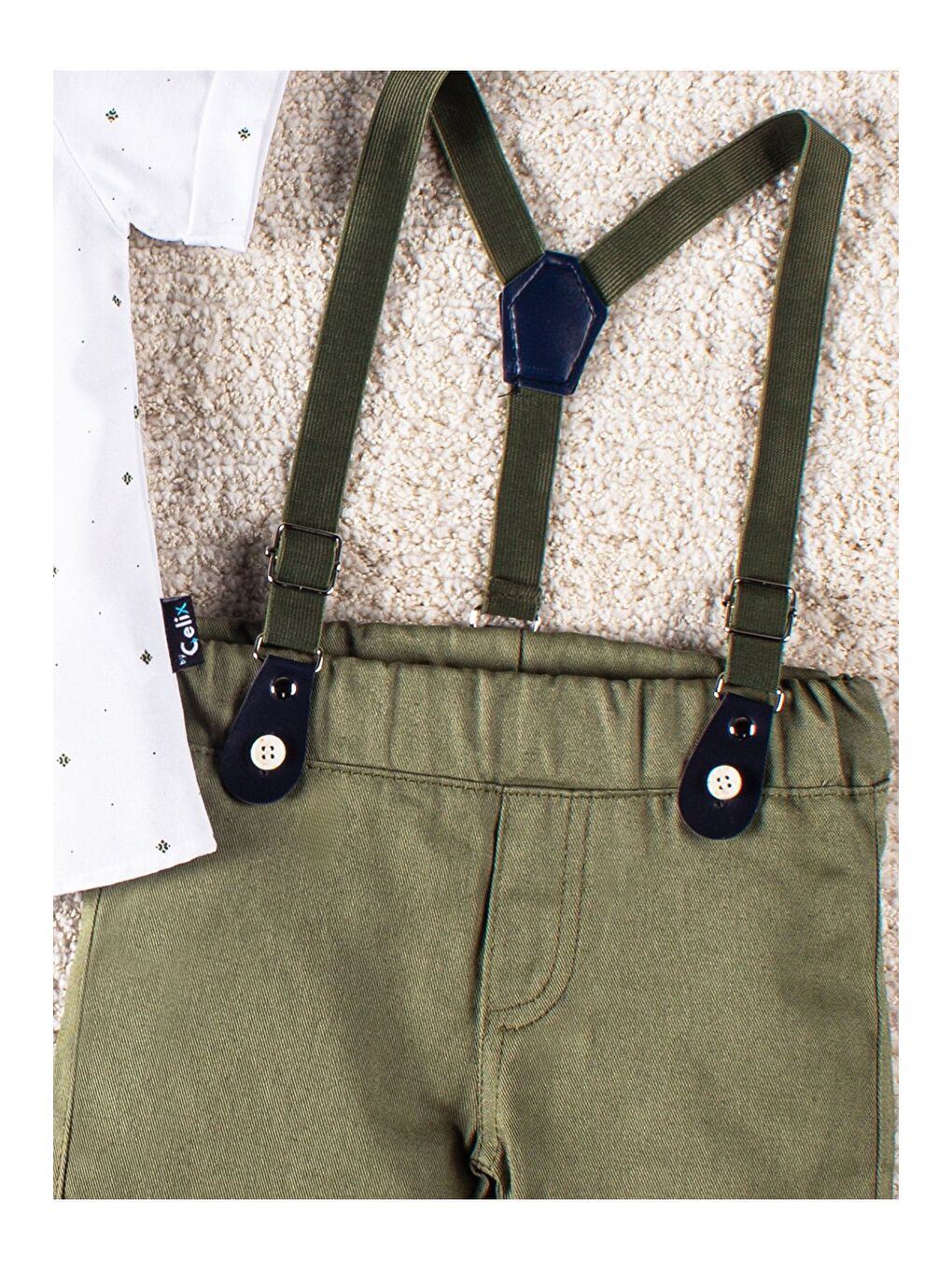 Haki Papyonlu Yazlık 4 Parça Erkek Çocuk Gömlekli Slopetli Özel Takım-5