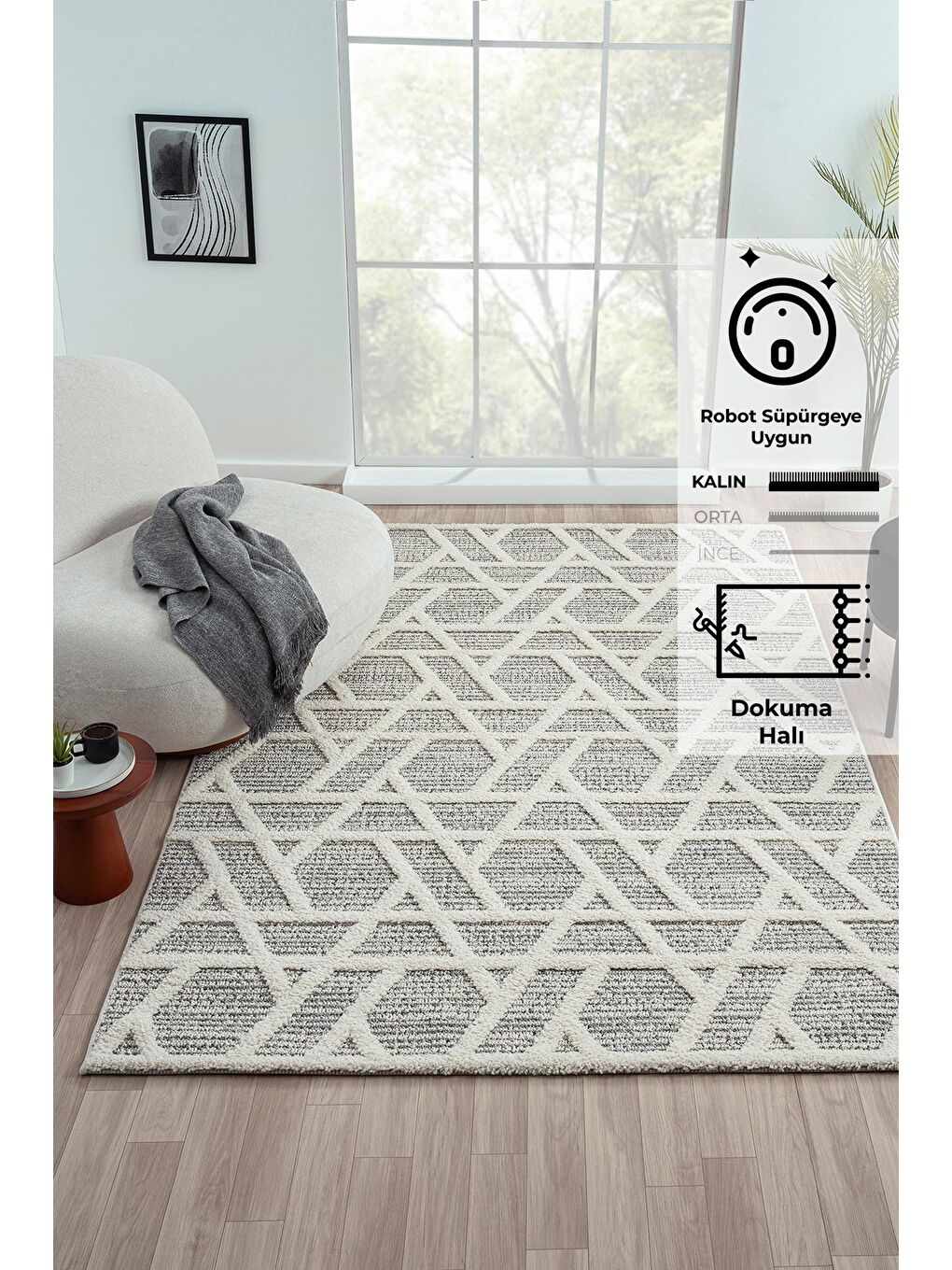 Ekru Konfor Sevilla 5508 Bukle Yumuşak Örgü Modern Dokuma Halı-160x230 cm