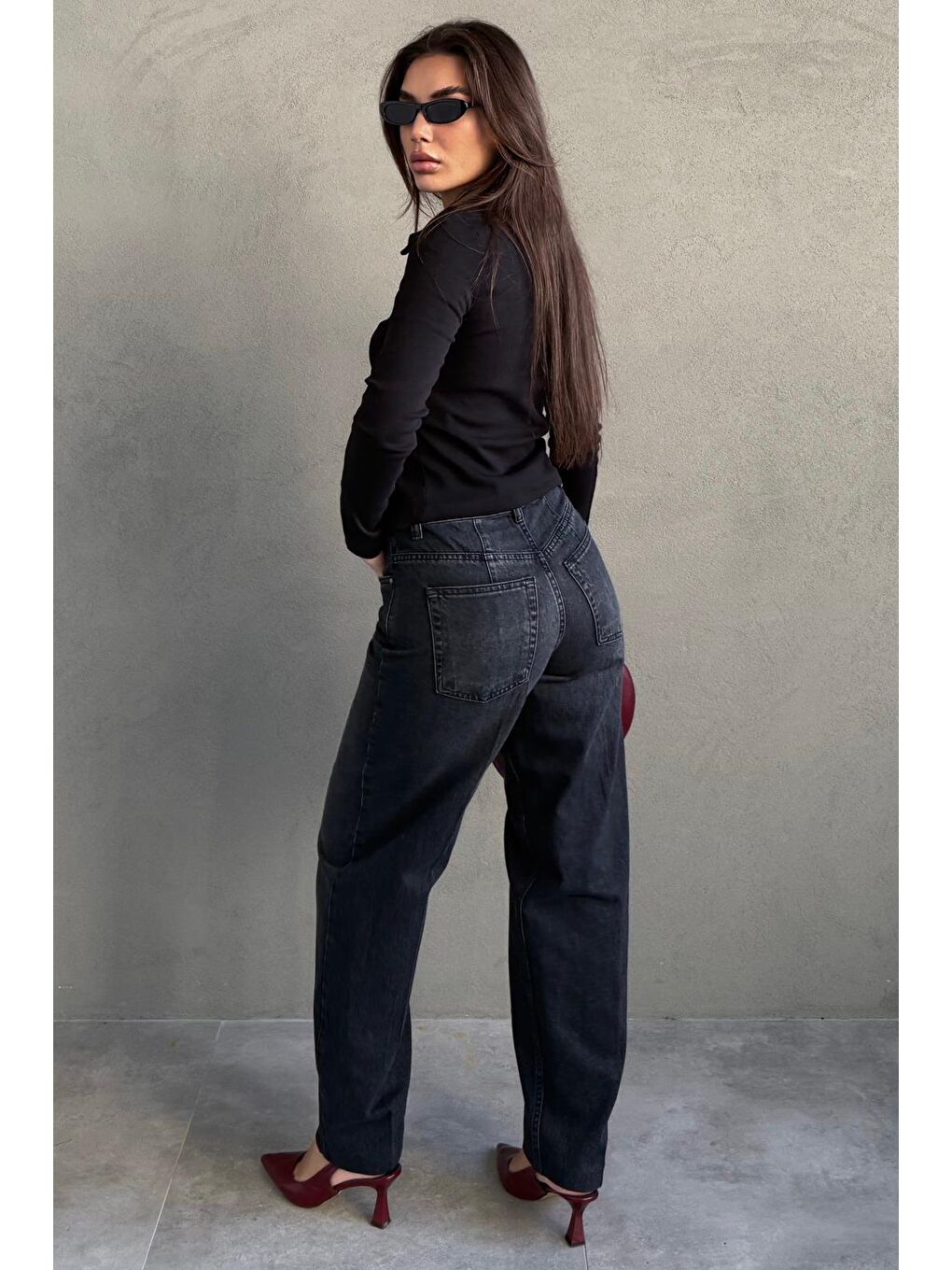 Antrasit Geniş Paça Yüksek Bel Kadın Wide Leg Jean Mg2623-4