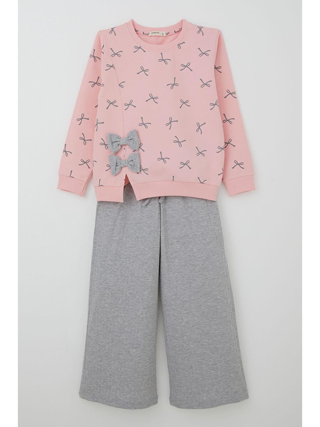 Kız Çocuk Eşofman Takımı Fiyonk Detaylı Bağcık Aksesuarlı Pembe (7-12 Yaş)