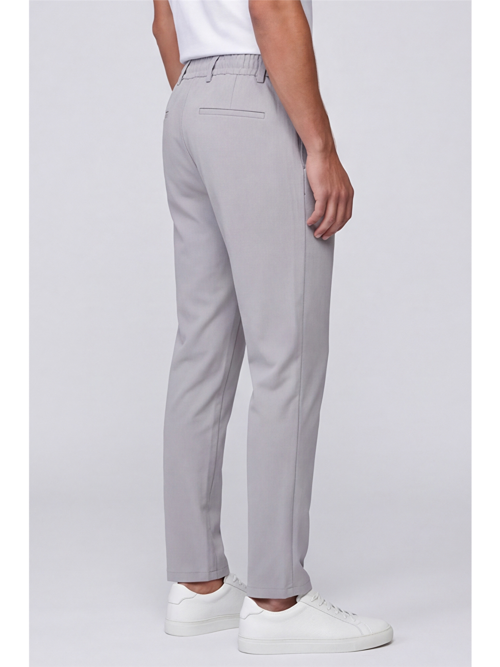 Erkek Açık Gri Normal Kesim Regular Fit Pamuklu Armürlü Bel Lastikli Jogger Pantolon-2