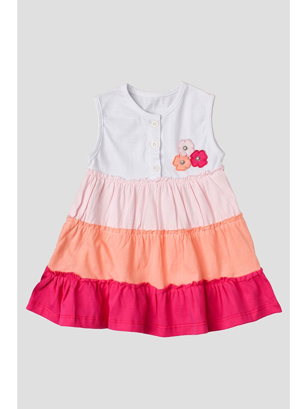 Pembe Kız Bebek Tatlı Premium Rengarenk Kat Kat Çiçek Detaylı Elbise-3
