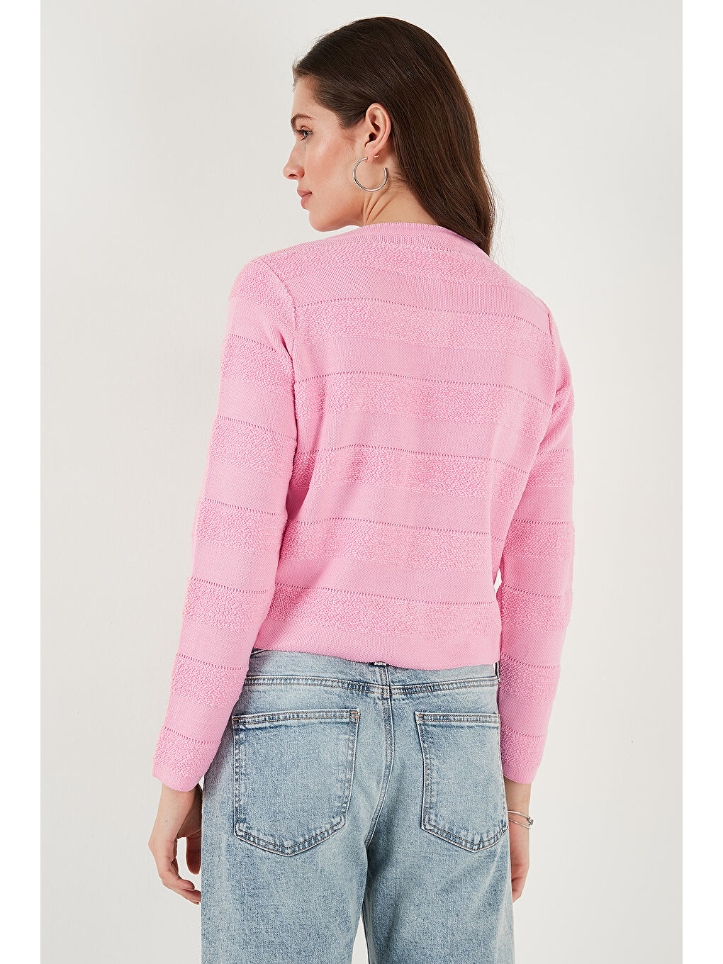 Pembe Premium Regular Fit Bisiklet Yaka Düğmeli Dokulu Triko Hırka 680HI00337-6