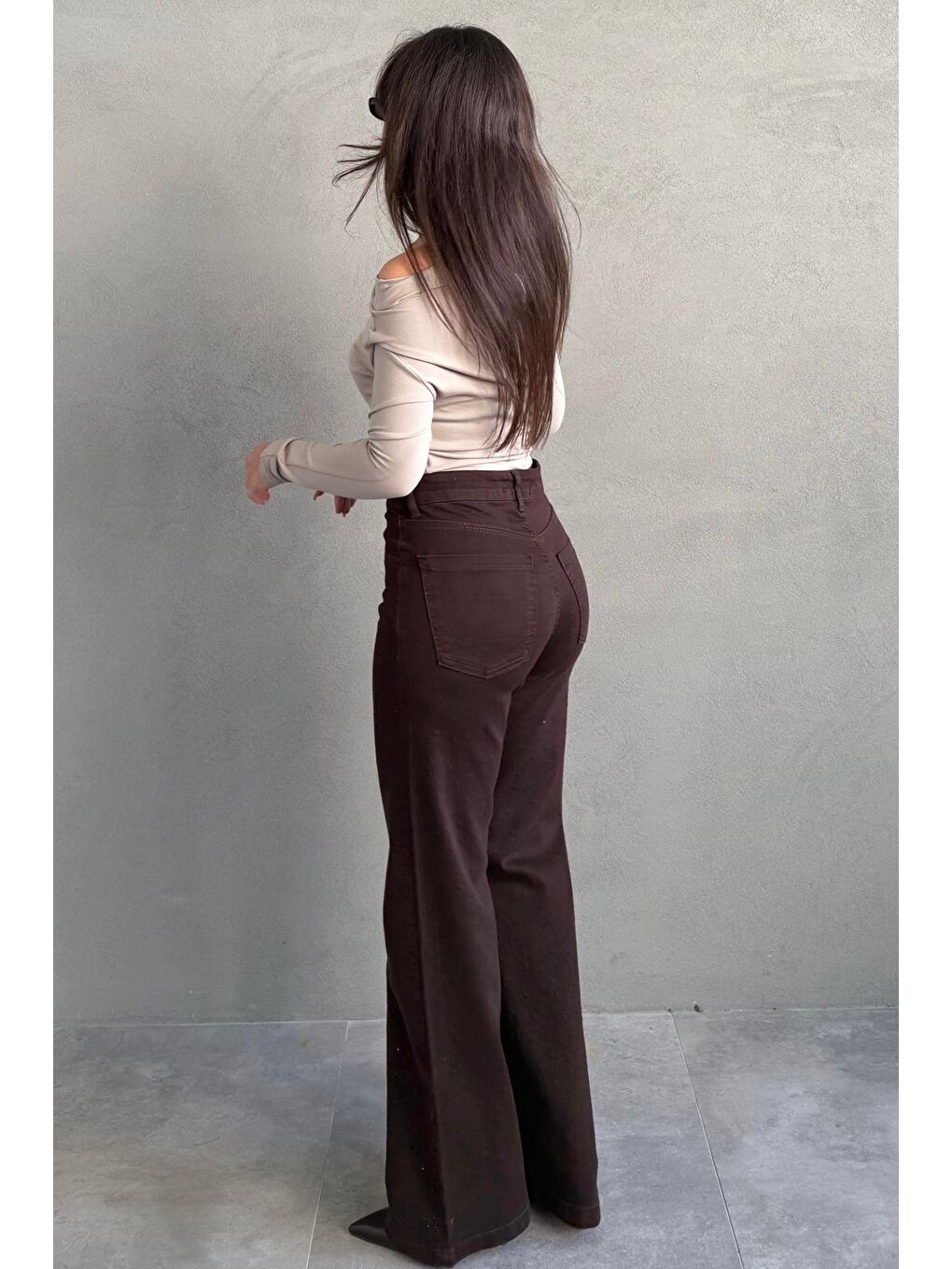 Kahverengi Yüksek Bel Elastanlı Taşlı Kadın Jean Pantolon Mg2271-3