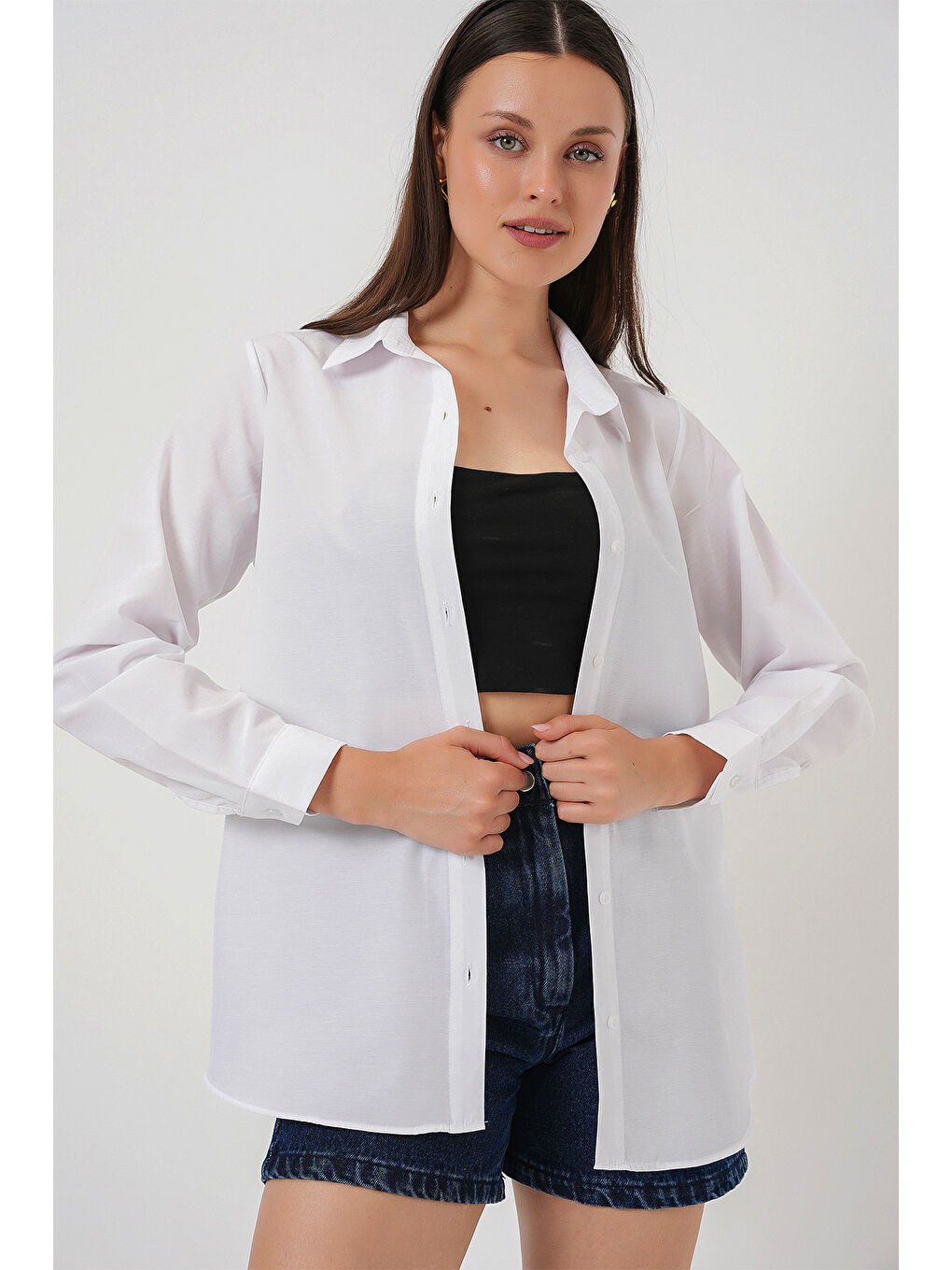 Kadın Uzun Kol Basic Gömlek 20279 - Beyaz