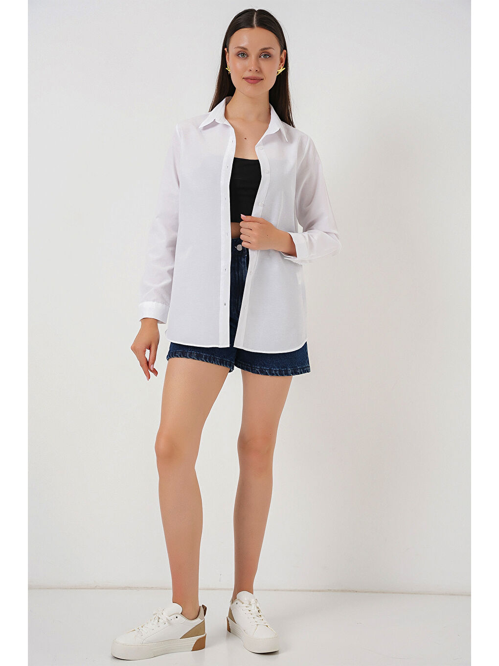 Kadın Uzun Kol Basic Gömlek 20279 - Beyaz-1