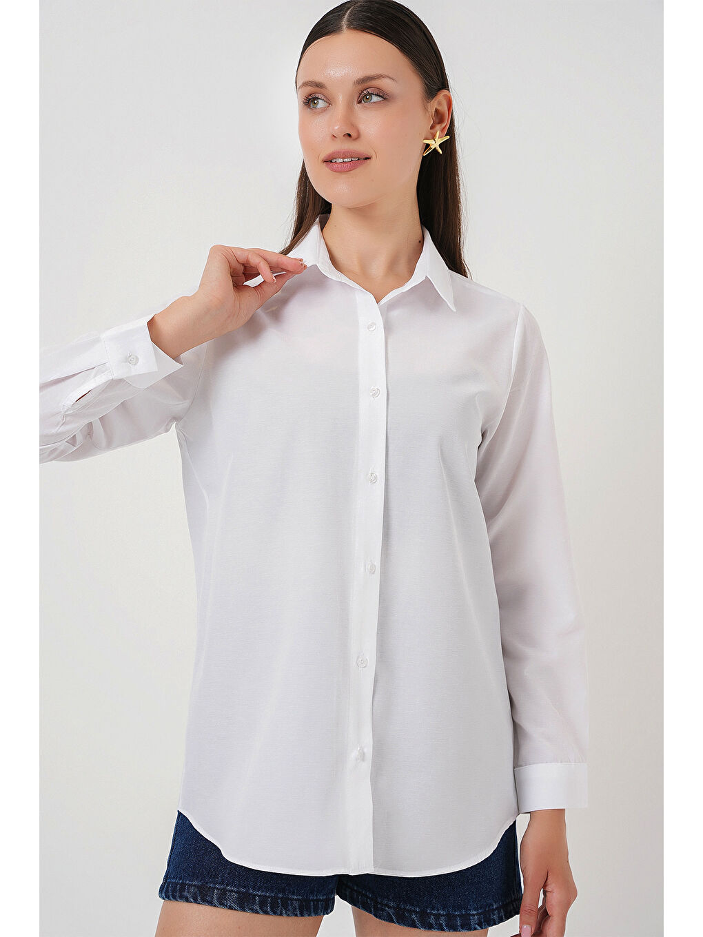 Kadın Uzun Kol Basic Gömlek 20279 - Beyaz-2