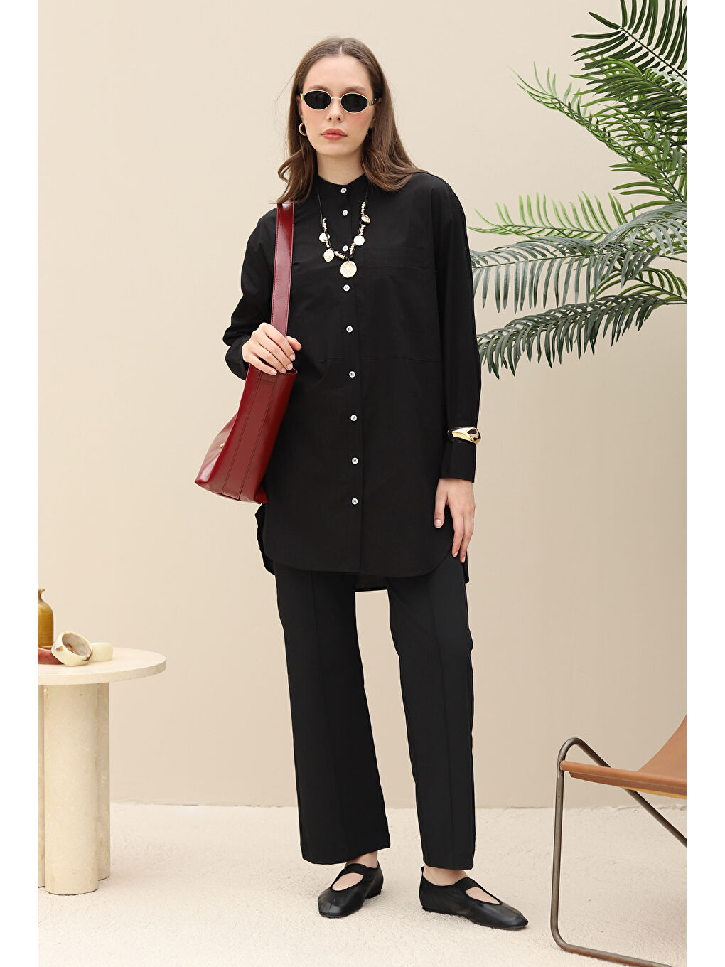 Poplin Cepli Gömlek Siyah-1