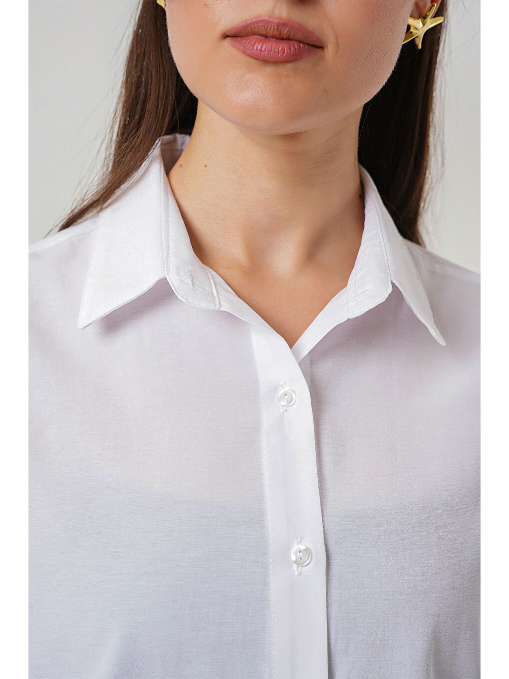 Kadın Uzun Kol Basic Gömlek 20279 - Beyaz-4