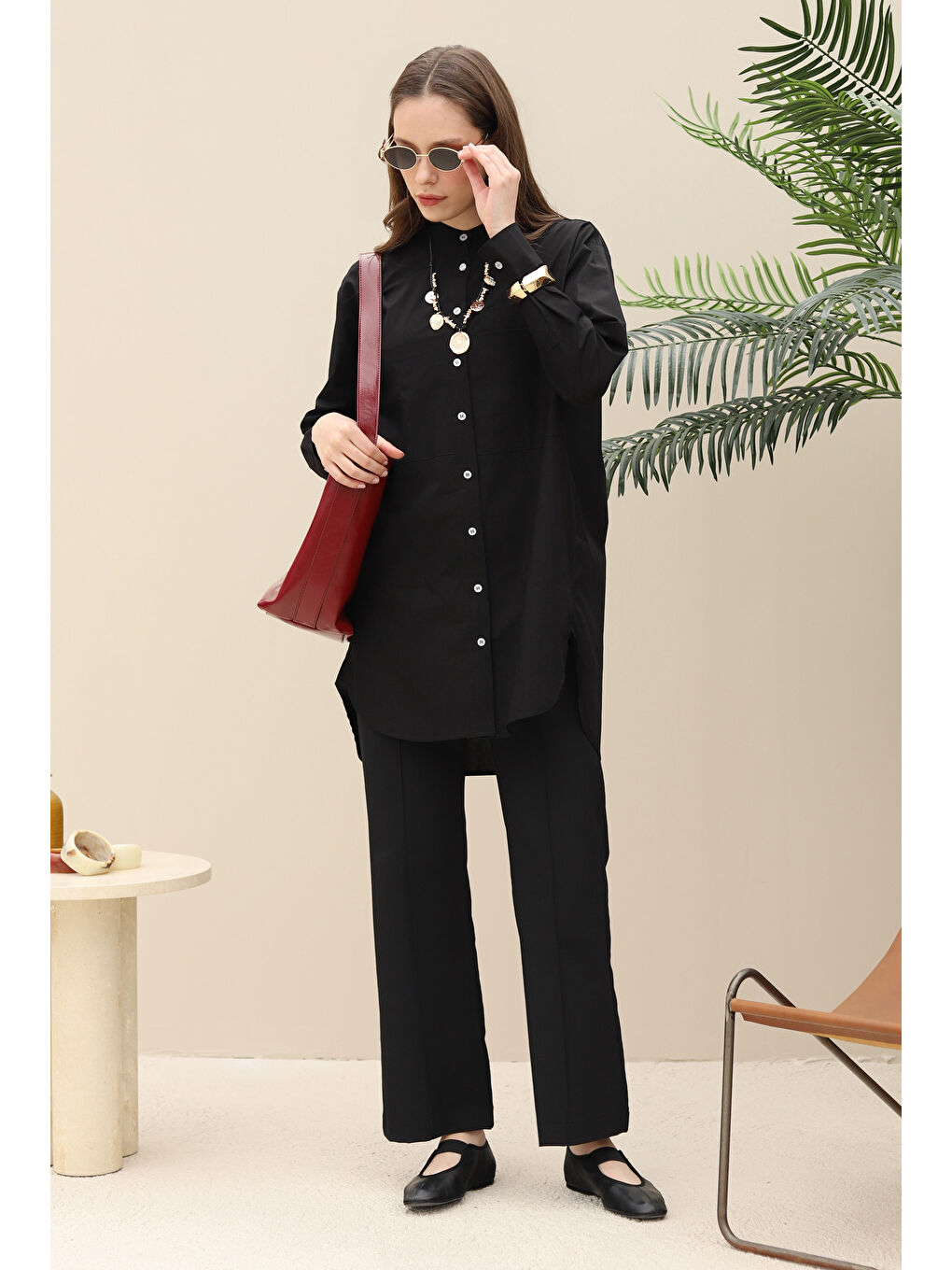 Poplin Cepli Gömlek Siyah-4