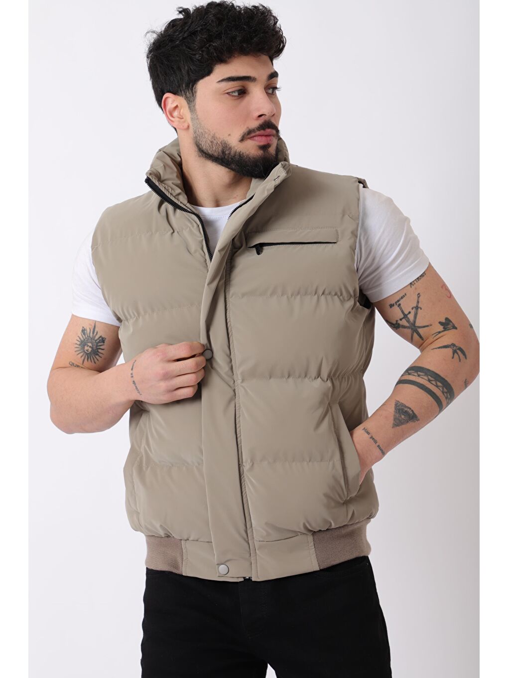 Kahverengi Göğüs Cepli Bel Lastili Nova Yelek BL 1722_60323-3