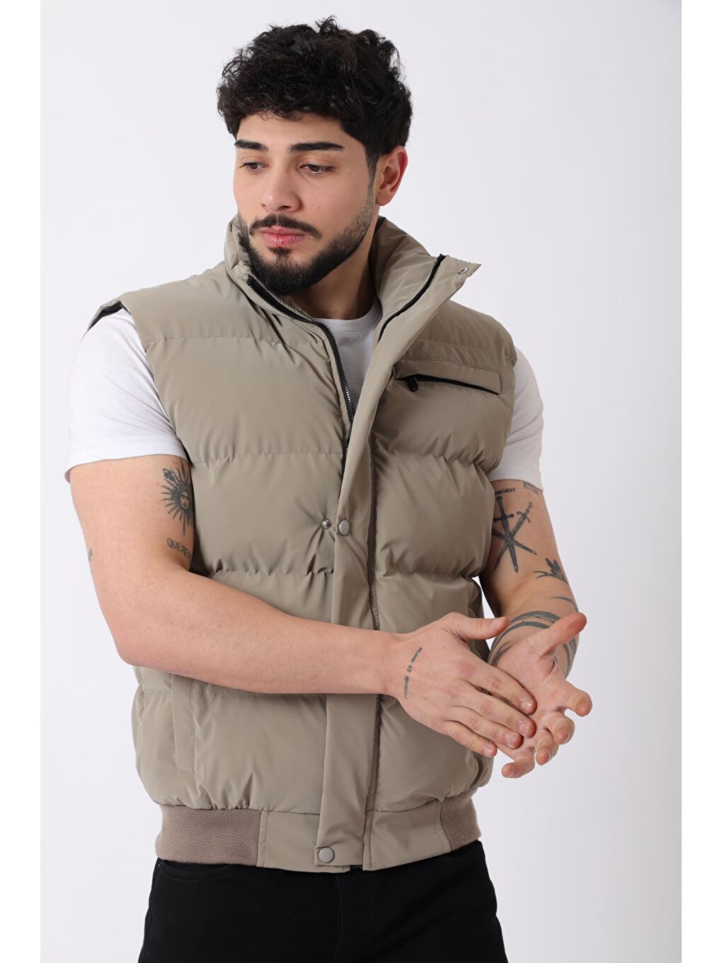 Kahverengi Göğüs Cepli Bel Lastili Nova Yelek BL 1722_60323-4