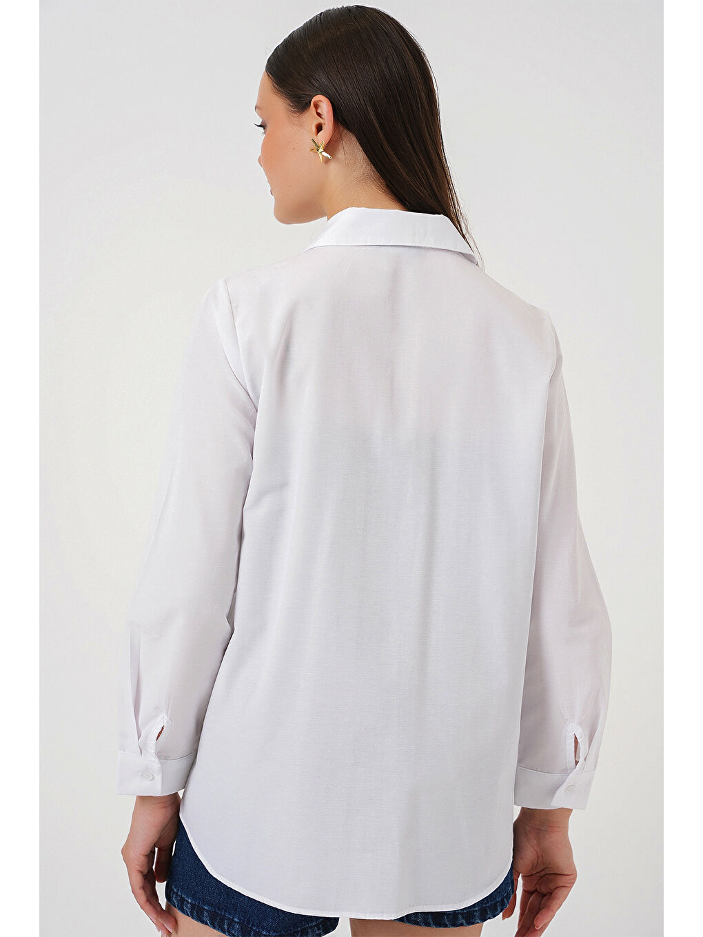 Kadın Uzun Kol Basic Gömlek 20279 - Beyaz-5