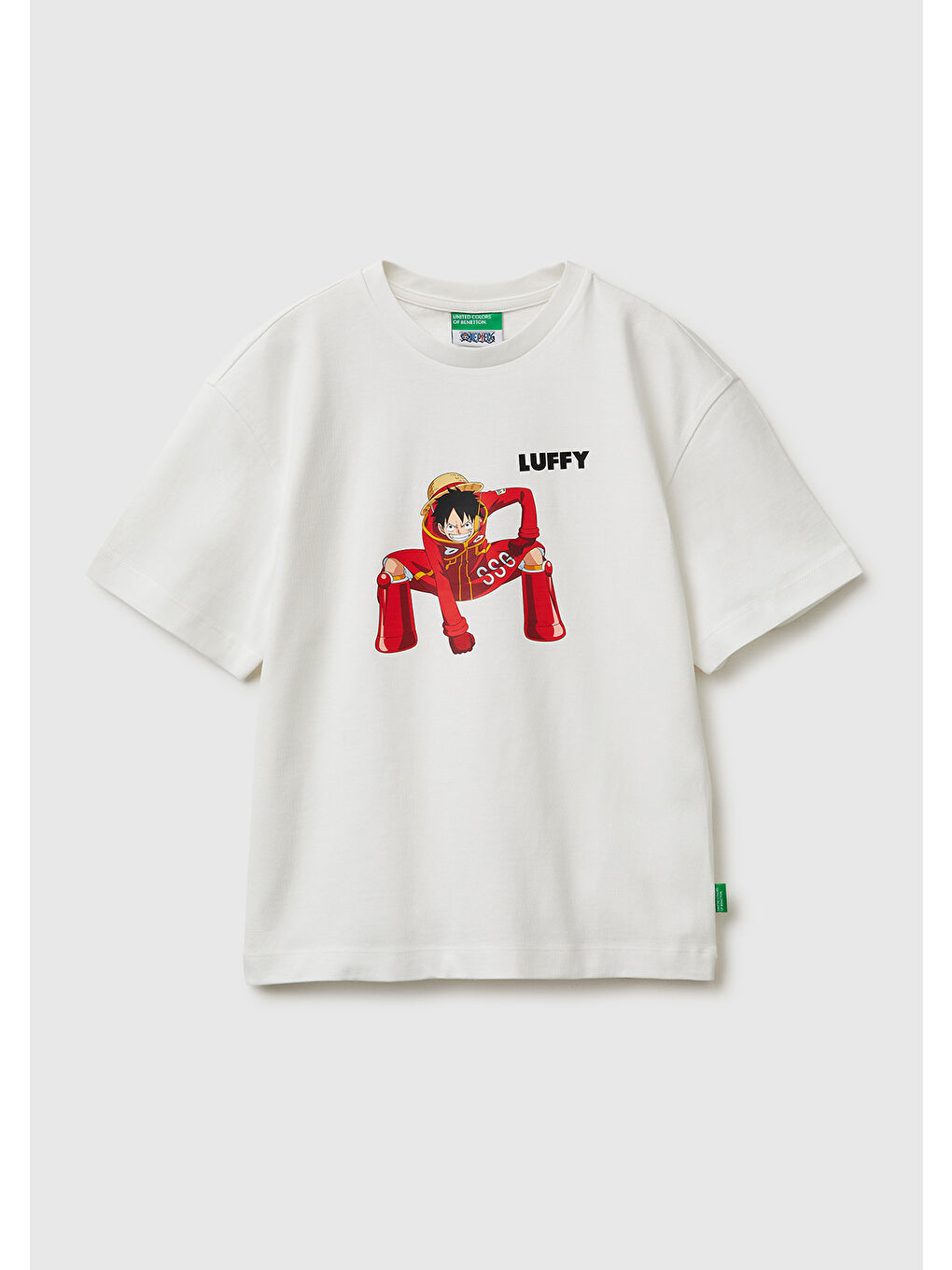 Erkek Çocuk Ekru Önü ve Arkası One Piece Baskılı Bisiklet Yaka T-Shirt