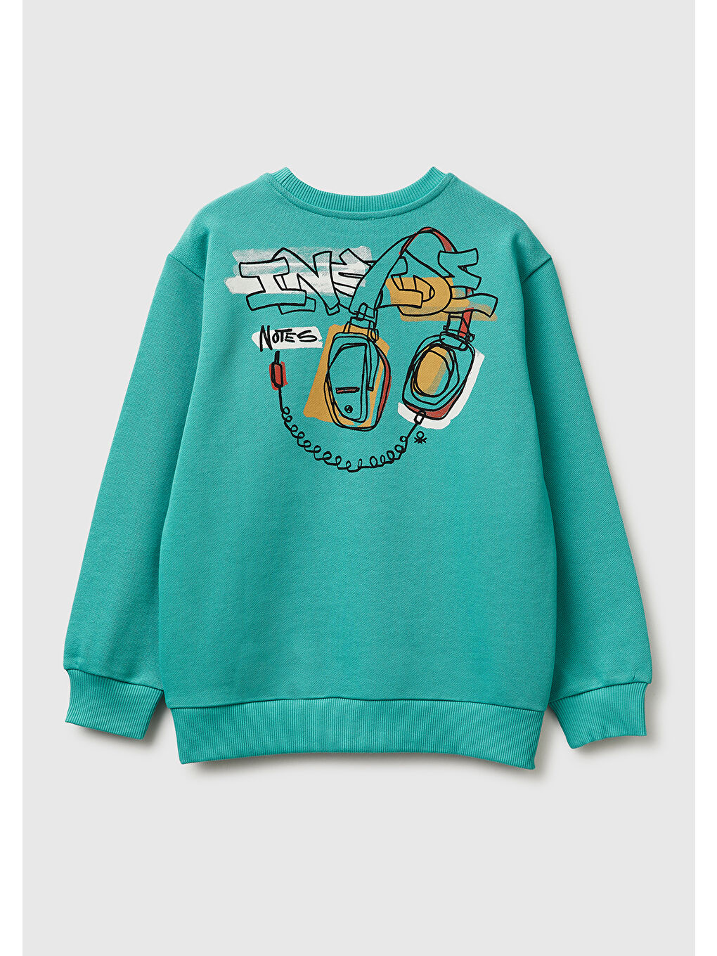 Erkek Çocuk Mavi-yeşil Arkası Baskılı Rahat Kalıp Bisiklet Yaka Sweatshirt-1