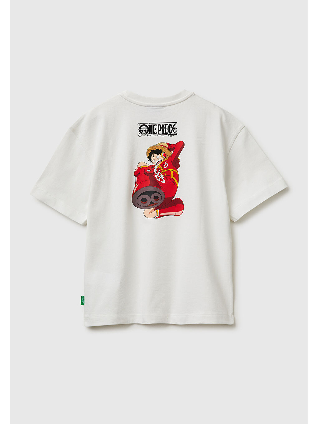 Erkek Çocuk Ekru Önü ve Arkası One Piece Baskılı Bisiklet Yaka T-Shirt-1