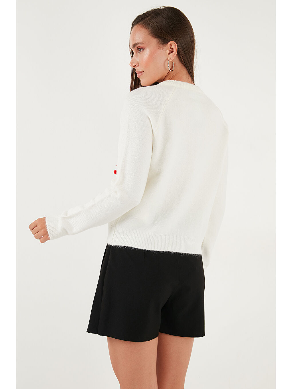 Ekru Premium Regular Fit Bisiklet Yaka Kiraz Süslemeli Hırka 6802939A-6