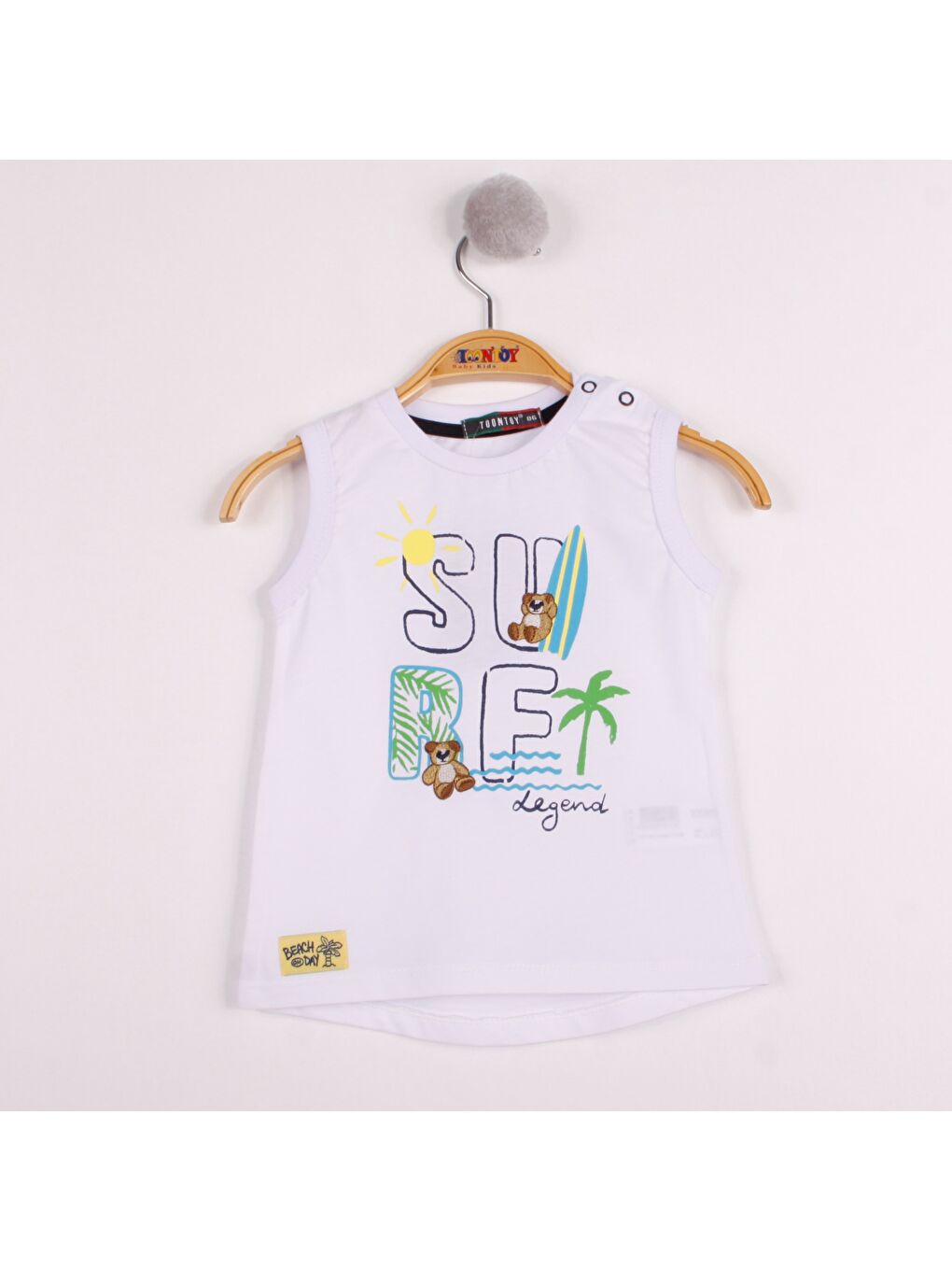 Beyaz Erkek Bebek Surf Baskılı Atlet