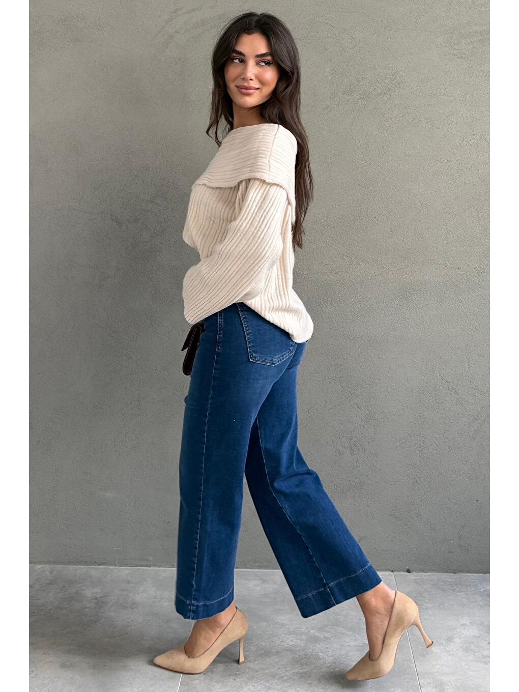 Mavi Düz Kesim Geniş Paça Kadın Flared Jean Mg2630-2