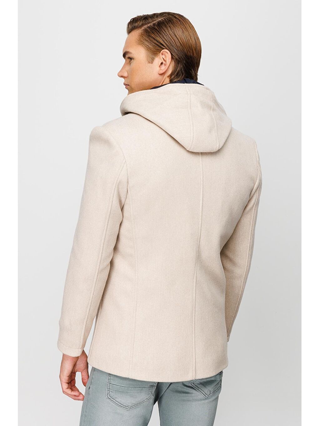 Erkek Bej Kapüşonlu Kaban-1