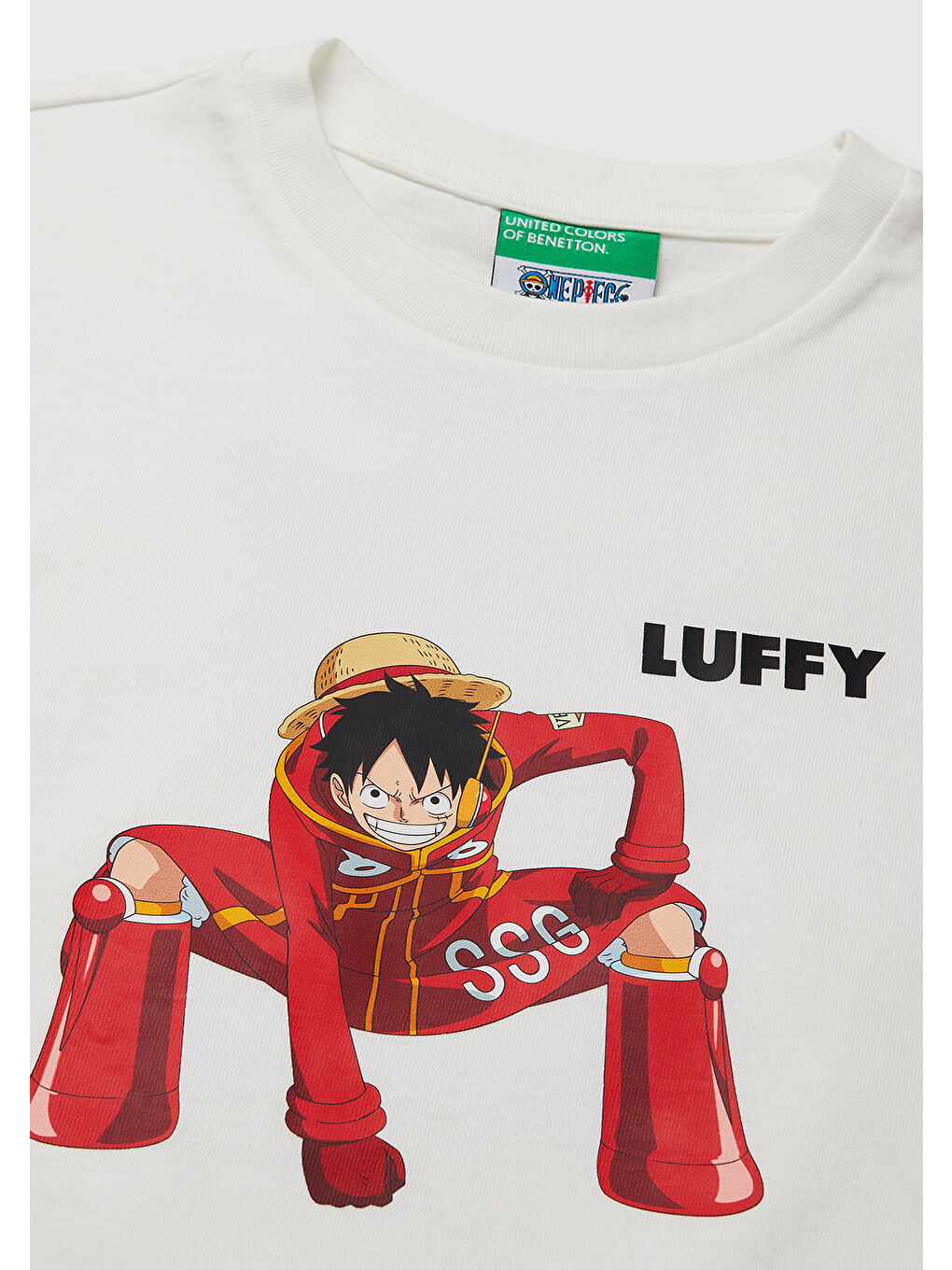 Erkek Çocuk Ekru Önü ve Arkası One Piece Baskılı Bisiklet Yaka T-Shirt-2