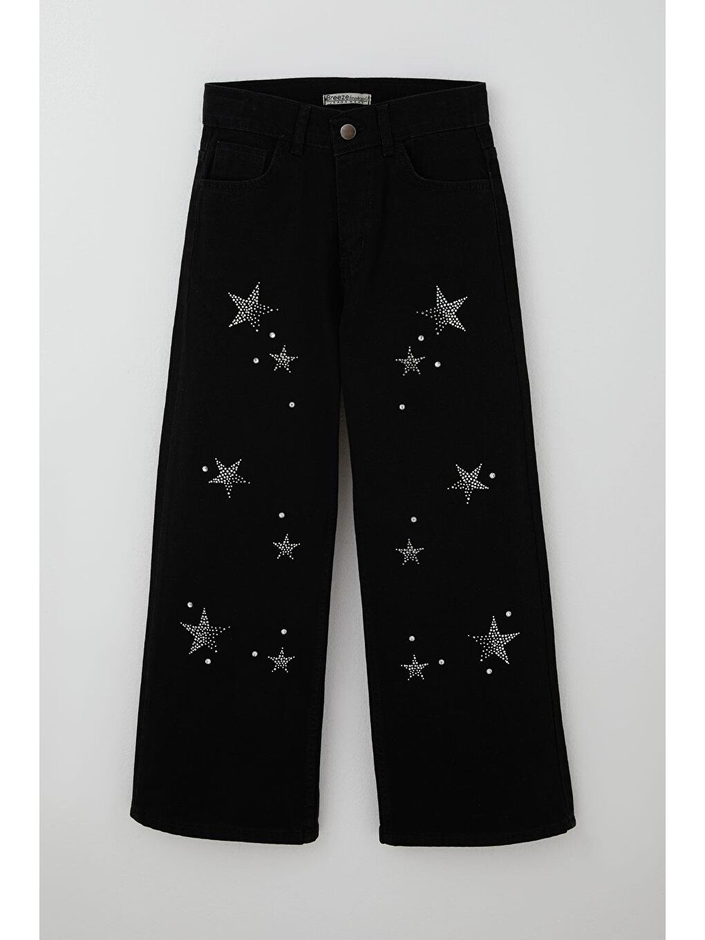 Kız Çocuk Jean Pantolon Taşlı Yıldız Aksesuarlı Siyah (10-14 Yaş)