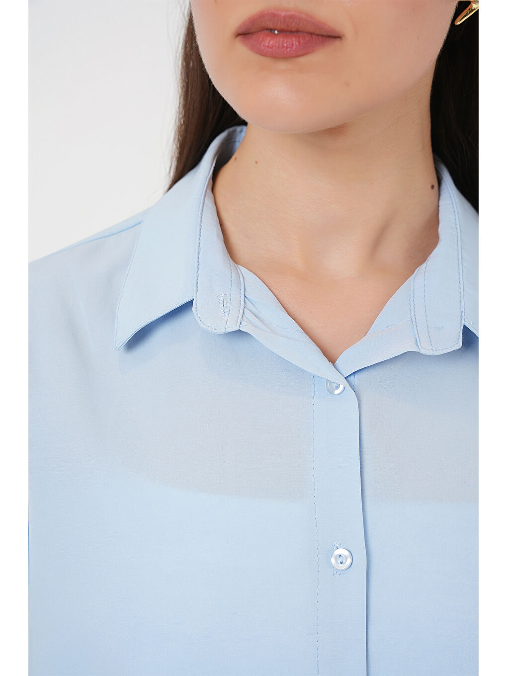 Kadın Uzun Kol Basic Gömlek 20279 - Mavi-4